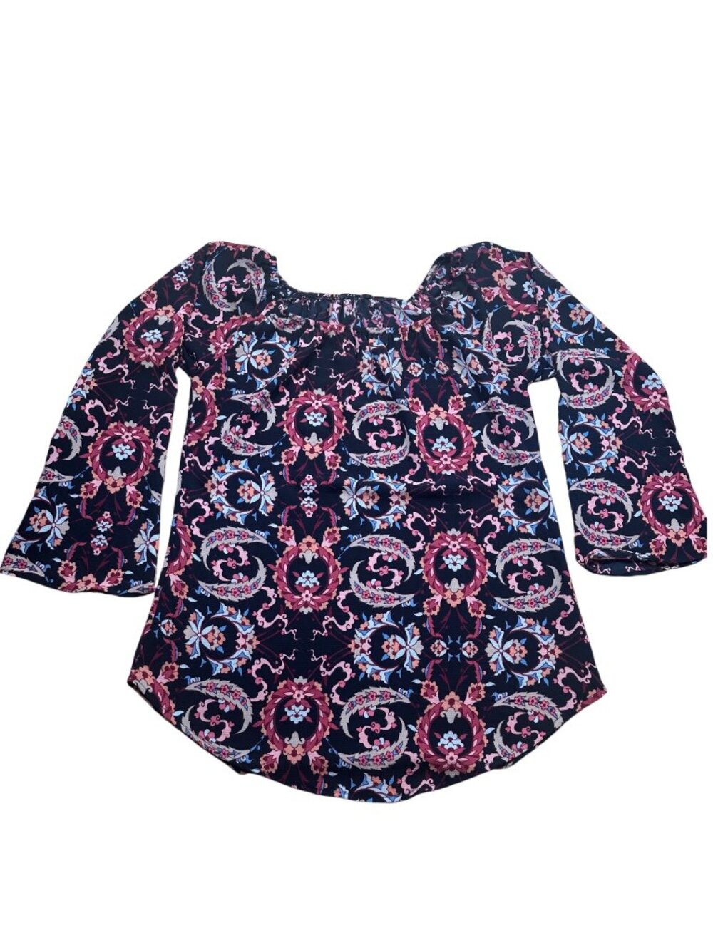 Blouse Large Black Floral Paisley Off Shoulder Peasant Bell Sleeve Festival Boho